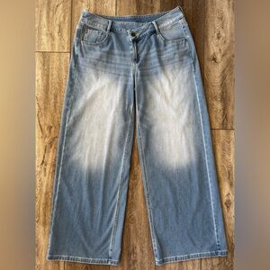 Halara Flex Asymmetric Low Rise Zipper Baggy Wide Leg Jeans Women’s MEDIUM Denim